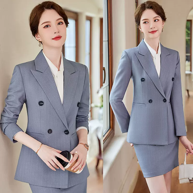 小西装套装裙两件套女时尚洋气时髦秋冬季休闲职业双排扣西服外套