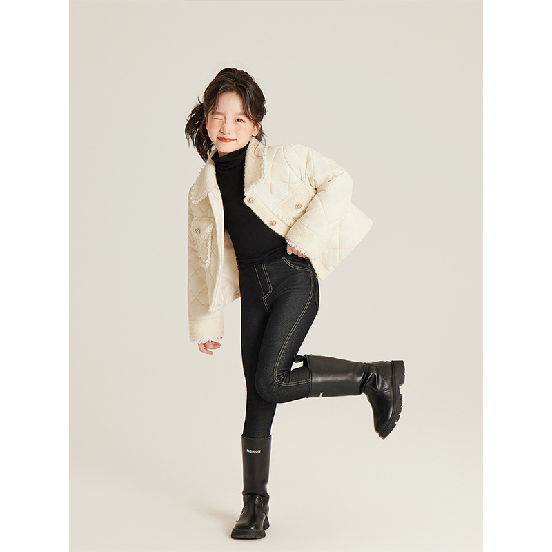 AMYBABY GIRLS PANTS WINTER 2024 새로운 어린이 올 매치 슬림 룩 유행 슈퍼 탄성 스키니 청바지