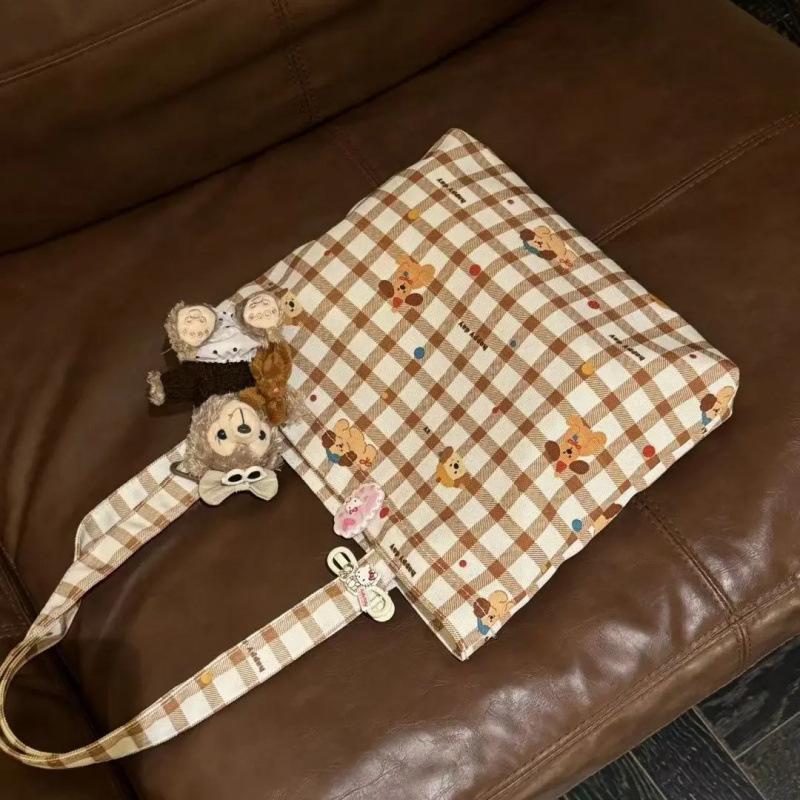 原创设计中古kitty格子帆布布袋手提外出学生格纹百搭小包TT