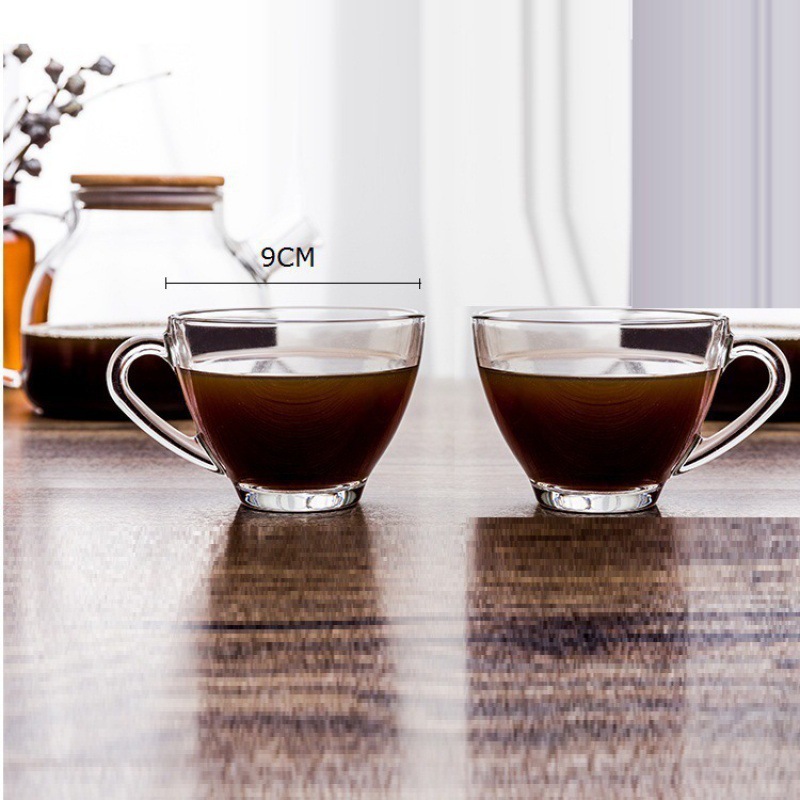 Juego de taza y platillo de café de cristal estilo europeo, transparente, creativo, de alta calidad, con asa, taza de té, taza de agua, taza de leche grabada, diseño simple.