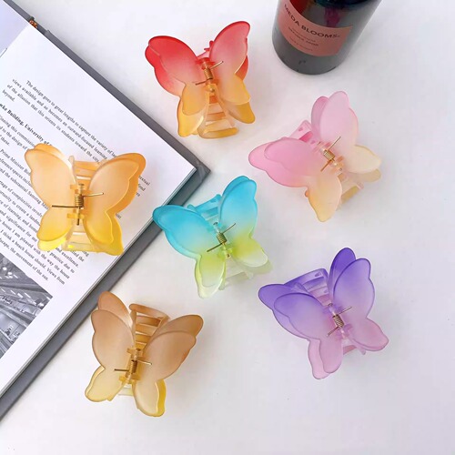 Colorful frosted gradient butterfly hairpin Korean elegant temperament hairpin high-end headwear high-end hair accessories for the back of the head
