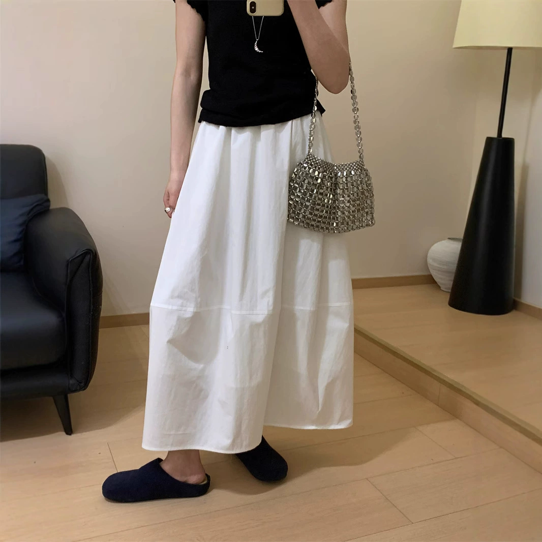 Корейская универсальная эластичная юбка с высокой талией в ленивом стиле, юбка-зонтик средней длины, лето 2025, новый стиль, простая юбка-зонтик средней длины, юбка А-силуэта