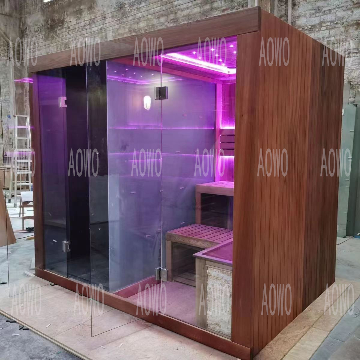 Fábrica de Foshan Aowwo Sanitario Red Cedar multifuncional sala de vapor húmedo seco sala de vapor de sudor sala de sauna separación húmeda seca