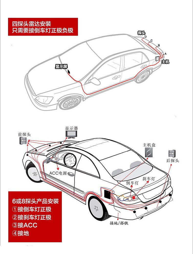 Factory Direct Sales of Car 4-Sensor Reversing Radar with Optional Chinese and English Languages, Can Be Equipped with Integrated Reversing Camera and Parking Assistance