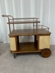 实木藤编小推车客厅沙发边几收纳置物架可移动侧边柜中古餐车批发