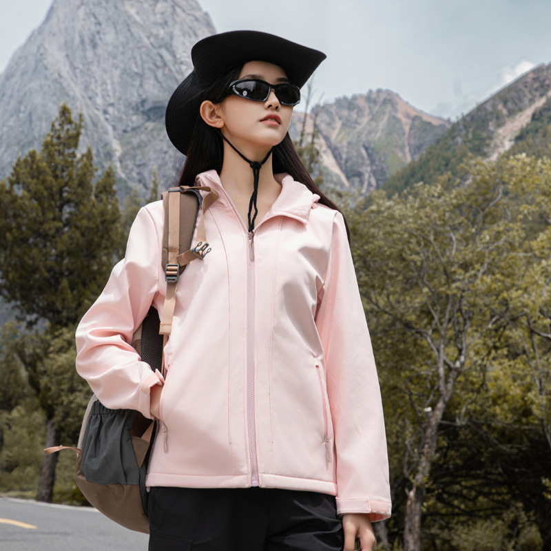 Al aire libre chaqueta de asalto con capuz de pesca con capuz para hombres de otoño y invierno chaqueta de montaña impermeable con capuz de lana para mujeres