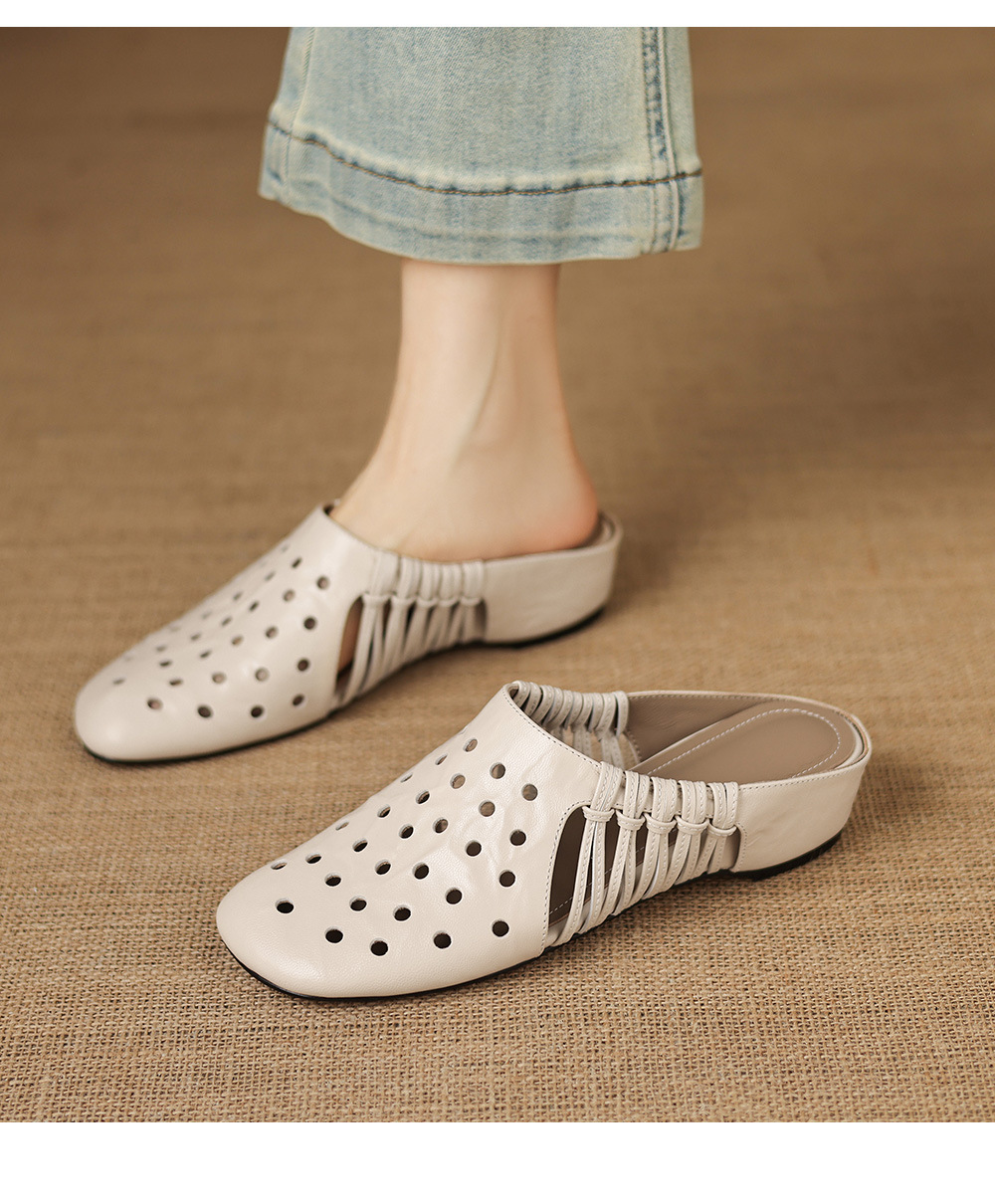 Dép sandal nữ quai chữ V đế xuồng cao gót, phong cách dệt da lộn — đen chi tiết 6