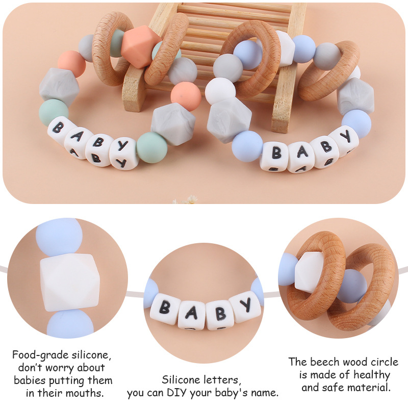 Nuevos productos para bebés silicona DIY nombre calmante bebé grande octogonal cuentas de silicona pulsera mordedor juguete
