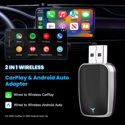 Крустая граничащая CarPlay Apple Android Auto Two-In-One Wired в беспроводную интеллектуальную навигационную адаптерную коробку