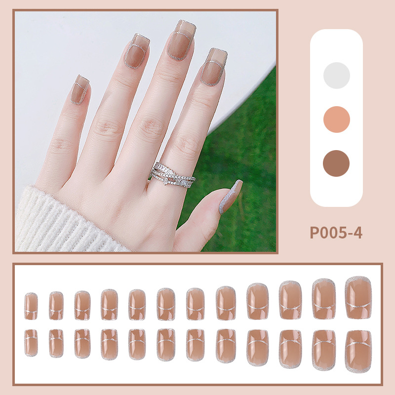 Fashion Manicure Mid-length Blush Golden Edge Blooming Fake Nail Wholesale display picture 5