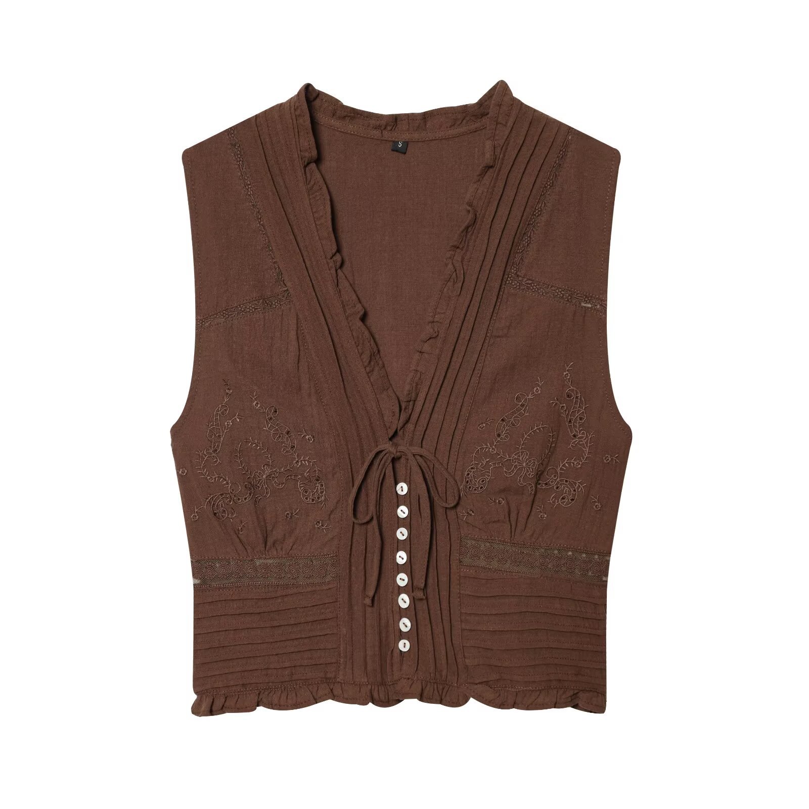TAOP & ZA mujer verano 2026 nuevo estilo europeo y americano de moda de color sólido tulle bordado blusa 7521016
