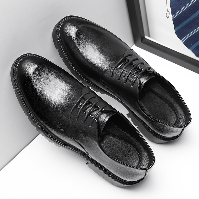 Leather shoes men's thick-soled low-side business dress lace-up 10CM groom wedding shoes with suit shoes a generation of hair Leather shoes men's thick-soled low-side business dress lace-up 10CM groom wedding shoes with suit shoes a generation of hair