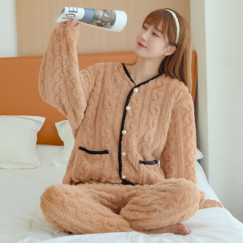 睡衣女士可外穿 2025年秋冬季加绒加厚珊瑚绒保暖家居服两件套装|undefined