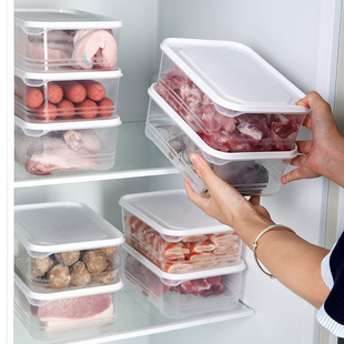 Refrigerator Frozen Meat Preservation Box Transparent with Lid Scallion, Ginger and Garlic Classification Preservation Square Storage Box Kitchen Frozen Meat Sub-packaging Box