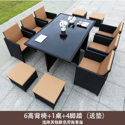 Mesa y silla al aire libre Villa patio jardín ocio silla de caña combinación impermeable al aire libre tabla de té de caña con paraguas