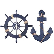 地中海风格舵手装饰船锚船舵组合挂件装饰舵锚方向盘墙壁饰