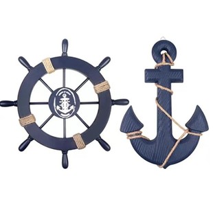 Mediterranean style helmsman decoration anchor rudder combination pendant decoration rudder anchor steering wheel wall decoration