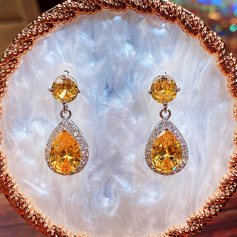 Fashion Water Drop Aaa Zircon Copper Inlaid Diamond Emeral Earrings display picture 6