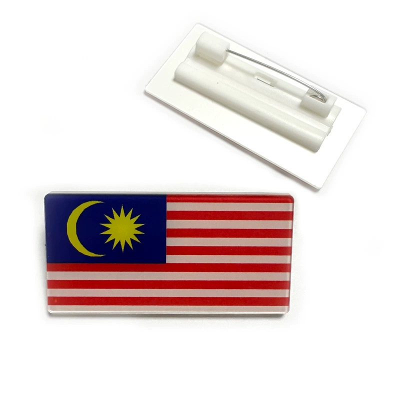 Аcrylic Pin Huomi Mu, rectangular brooch with Malaysia flag, 4.5×2.55 см, на заказ