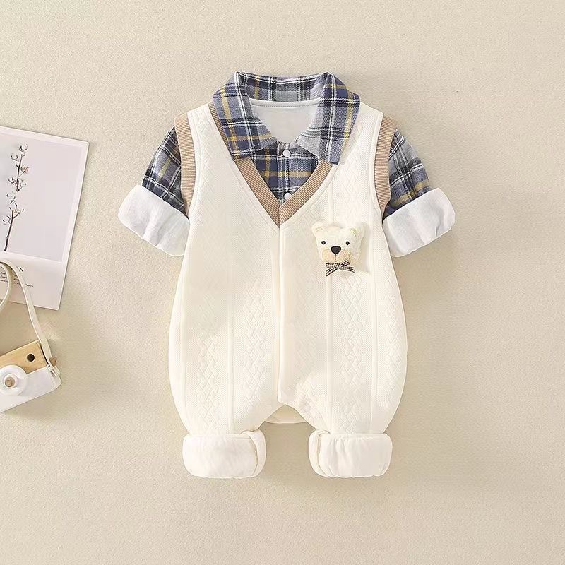 Baby Spring and Autumn Baby Fashion Falso Dos piezas de manga larga de una pieza de doble capa Ropa de recién nacido Ha Ropa de salida de luna llena