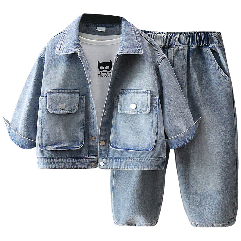 7097 traje de mezclilla para niños 2025 nuevo traje de dos piezas de primavera y otoño para niños guapos