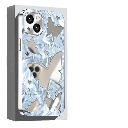 Ins silhouette butterfly suitable for Apple iPhone 16 Pro electroplated mirror surface phone case for women with chain protective cover