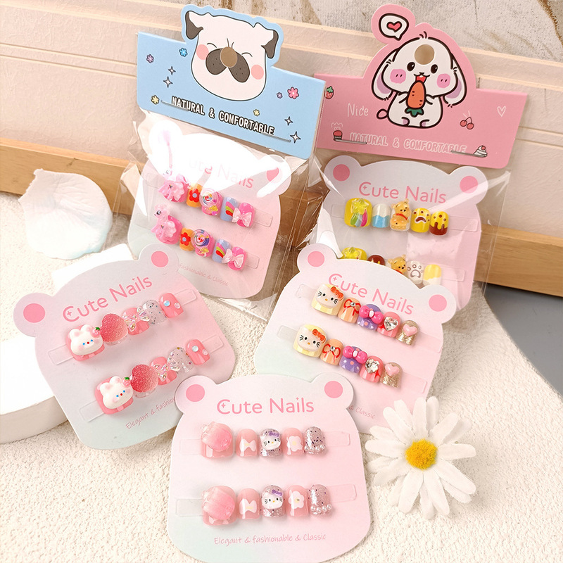 Children's Wearable Nail Removable Little Girl Jelly Glue Removable Nail Art Sticker Toy Girls Nail Patch