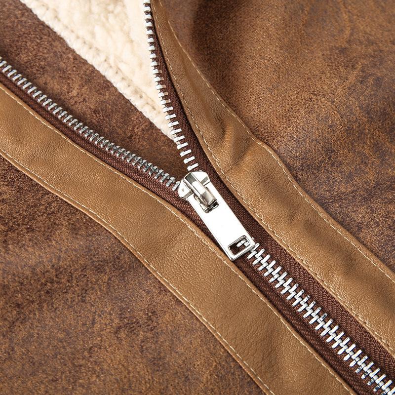 Men's Fleece Lined Leather Motorcycle Jacket With Hood Retro Style_voghion.com