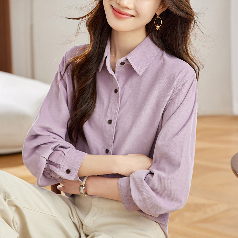 Cotton Cocoon Purple Corduroy Long-Sleeve Shirt 2026 Spring Collection Brushed Thickened Top Women's Shirt Commuter Style