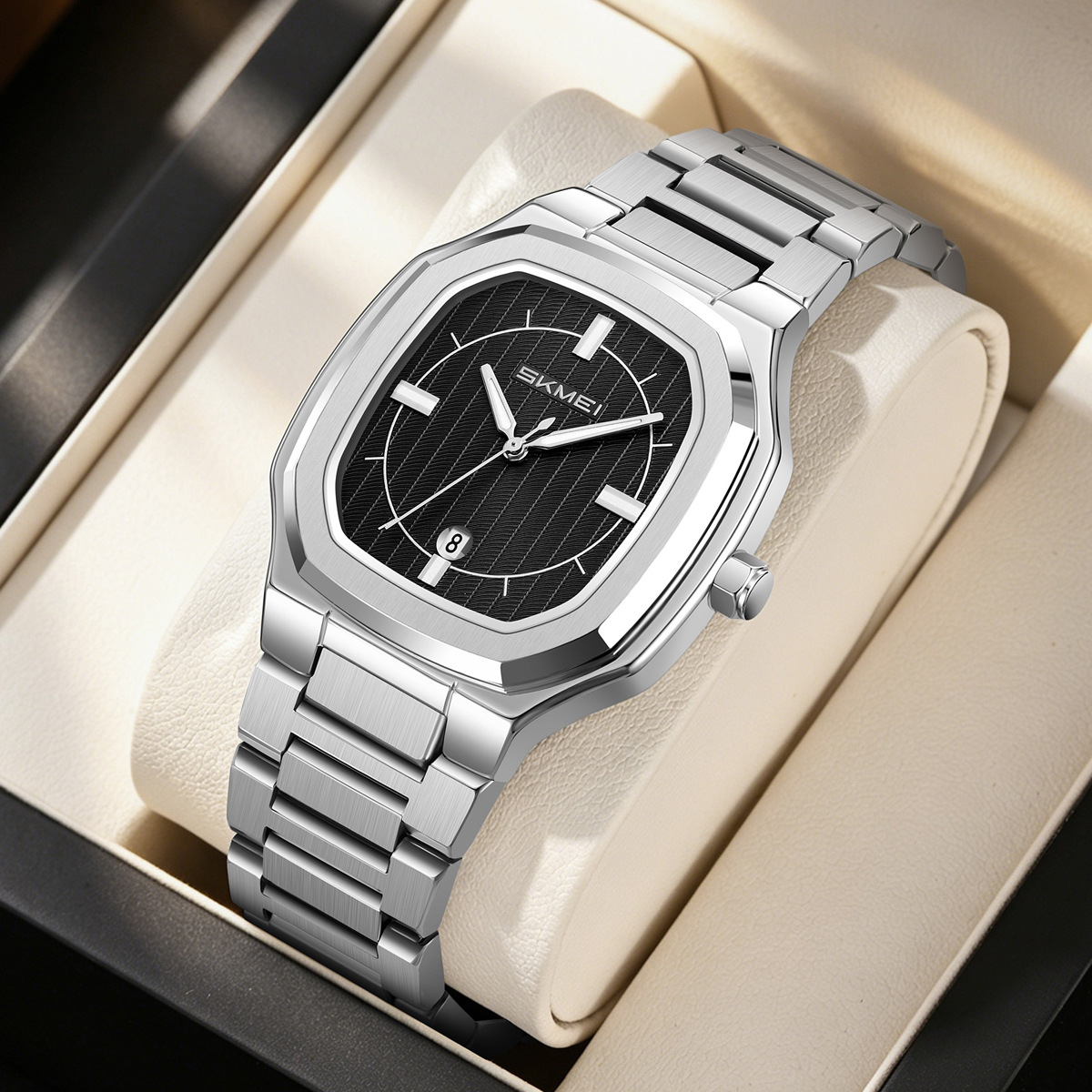 Momento de acero inoxidable oro octogonal reloj de cuarzo calendario impermeable hombre reloj de negocios fábrica de comercio exterior