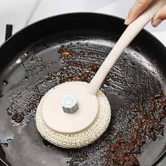 Long-handled pot scrubber bamboo fiber detachable wall-mounted kitchen cleaning ball pot and dish brush daily necessities wholesale