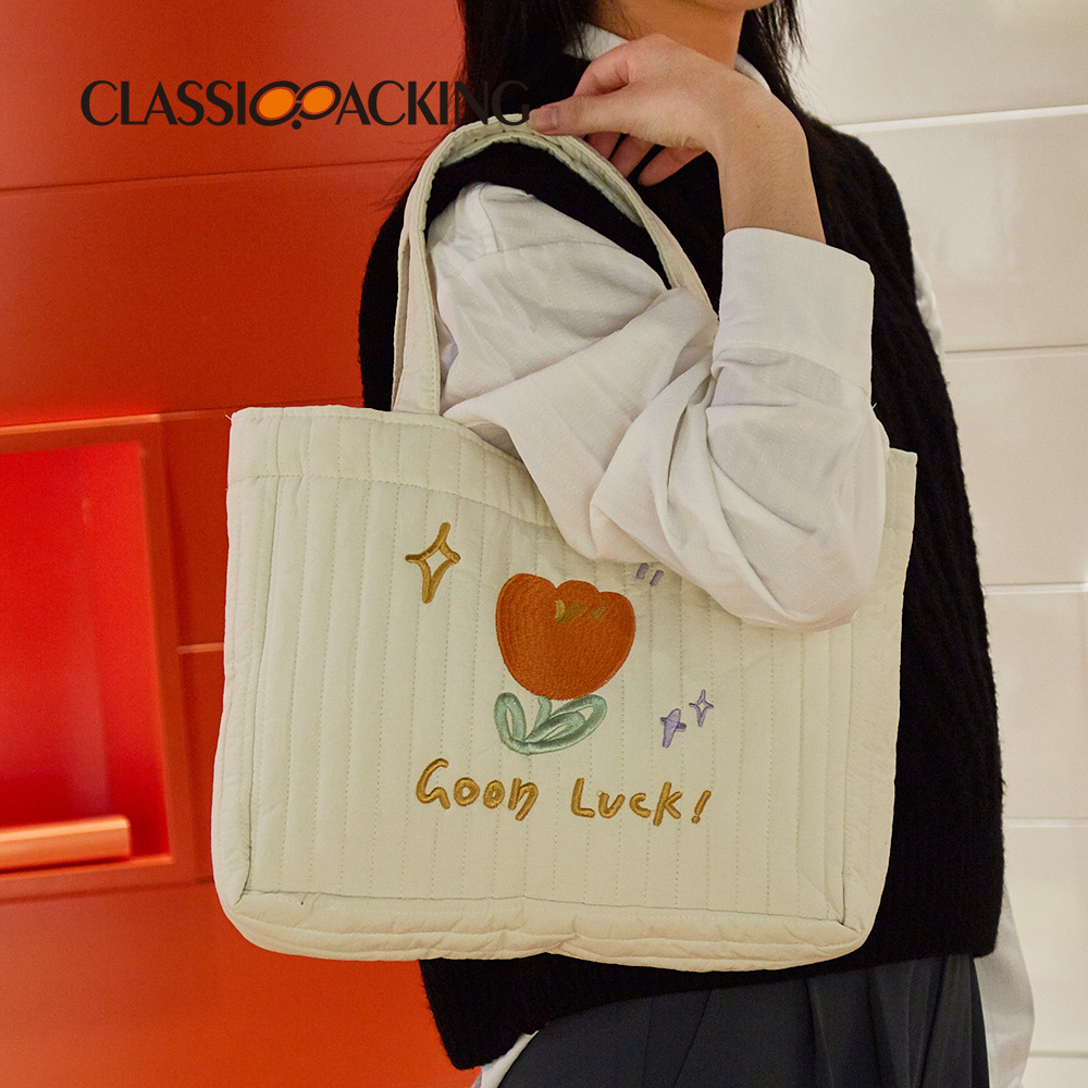 Japonés ins bolsa de asas de gran capacidad bordada bolsa de lona portátil multifuncional simple bolsa de compras artística bolsa de mano