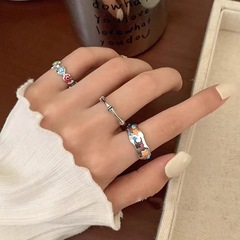 Colorful Dopamine Oil Star Ring for Women, Unique Design, Bamboo Joint, High-end, Friend-favored, Personality, Index Finger Ring