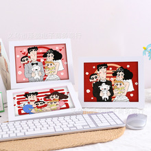 蜡笔小新钻石画全家福手工diy钻石贴画婚纱照儿童满钻砖石画批发