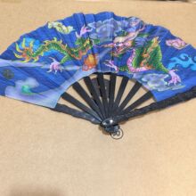 厂家批发 10寸大号龙杆塑料布扇 龙凤扇 舞蹈扇古风扇龙图案扇子