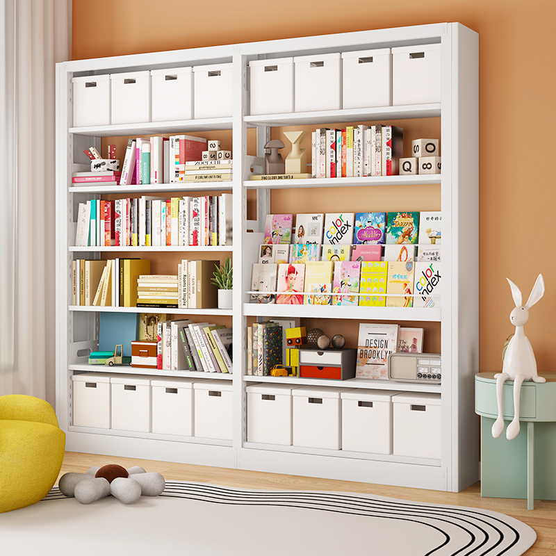 Estante de biblioteca de acero de la sala de estar estante de piso doméstico estante de libros pintados para niños estante de almacenamiento multicapa contra la pared