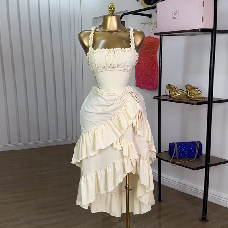 Elegant Off-Shoulder High Waist Maxi Dress With Flounce Hem - Slimming Summer Dress For Women (S-Xxl, Cream White)_ecoleips.com