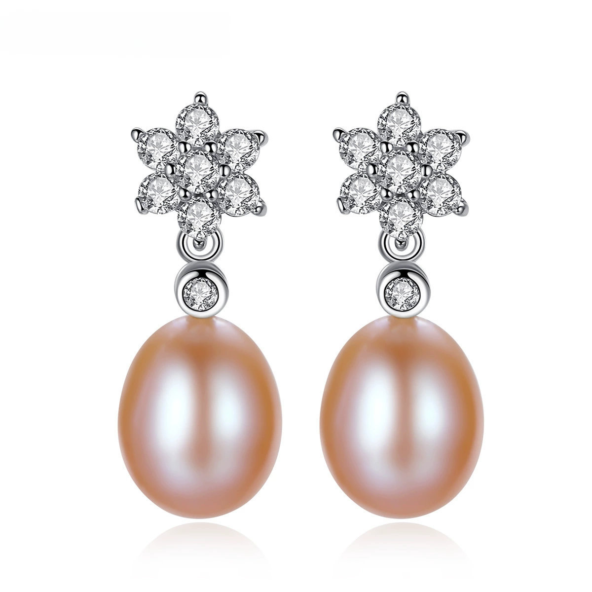 Серьги PAG&MAG, чонсам из жемчуга с цирконами, аксессуар, цветочный, образец 925 пробы серебро, со снежинками