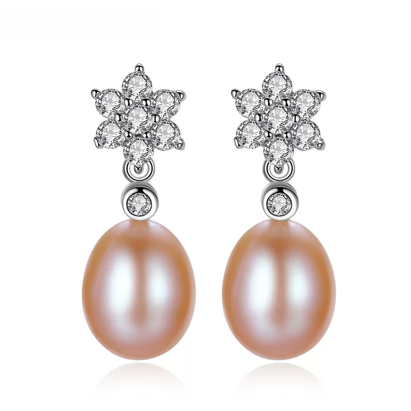 Серьги PAG&MAG, чонсам из жемчуга с цирконами, аксессуар, цветочный, образец 925 пробы серебро, со снежинками