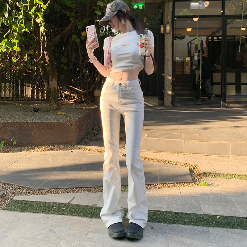 Women's Flared Jeans 2026 Spring and Autumn New Style Petite White High-Waisted Slim Fit Bootcut Pants