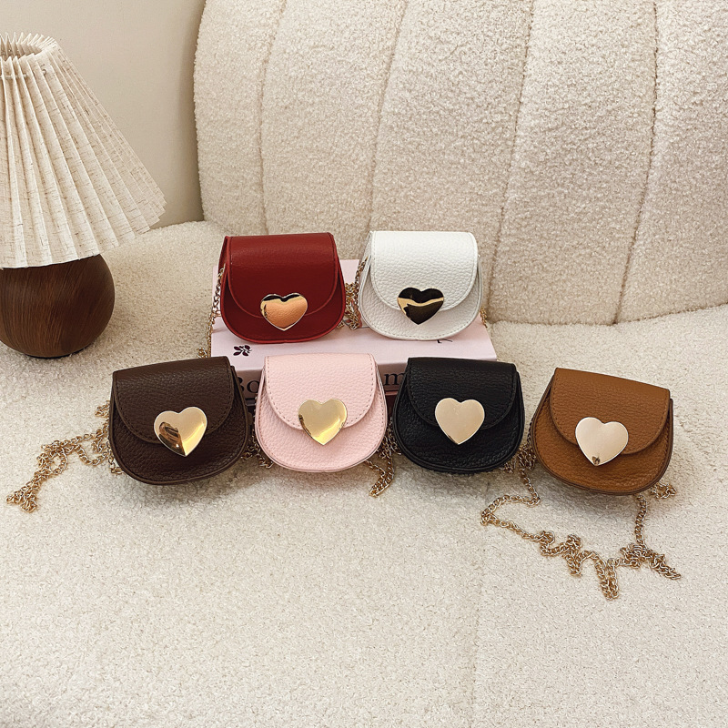 Mini bolso de hombro para niños y niñas de estilo extranjero, metal de amor, cadena de moda, bolso para niños, nuevo bolso para niños de color sólido