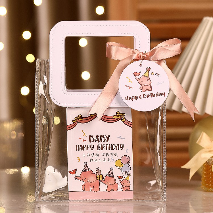 现货批发PVC透明礼品袋镭射手提袋伴手礼袋皮革手提袋圣诞礼品袋