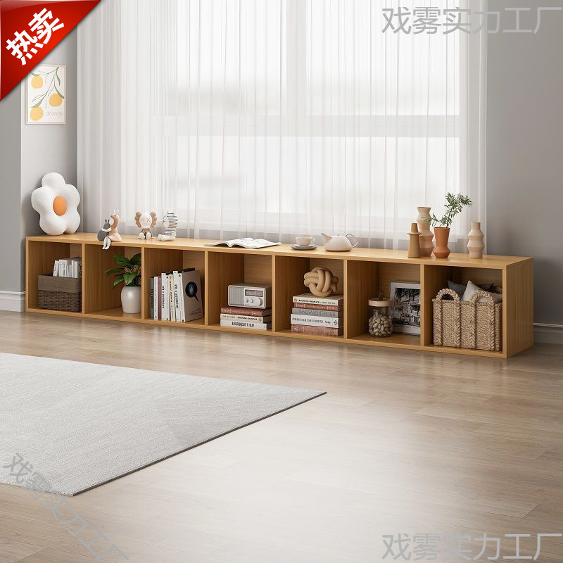 Bay Window Storage Cabinet Floor-Standing Single-Layer Lattice Bookshelf Home Bookcase Tv Cabinet Storage Rack Balcony Cabinet Storage Model