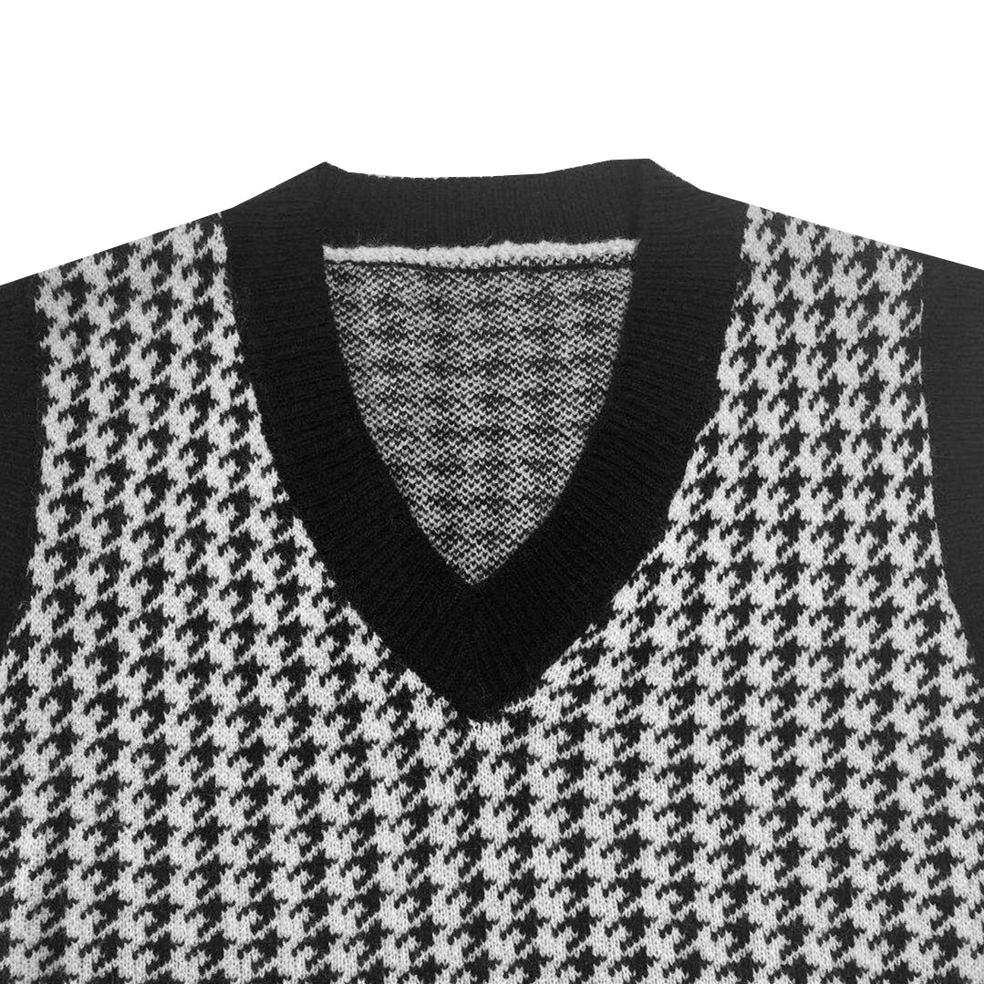 wholesale clothing vendors Nihaostyles houndstooth V-neck loose casual knitted vest NSBY66761