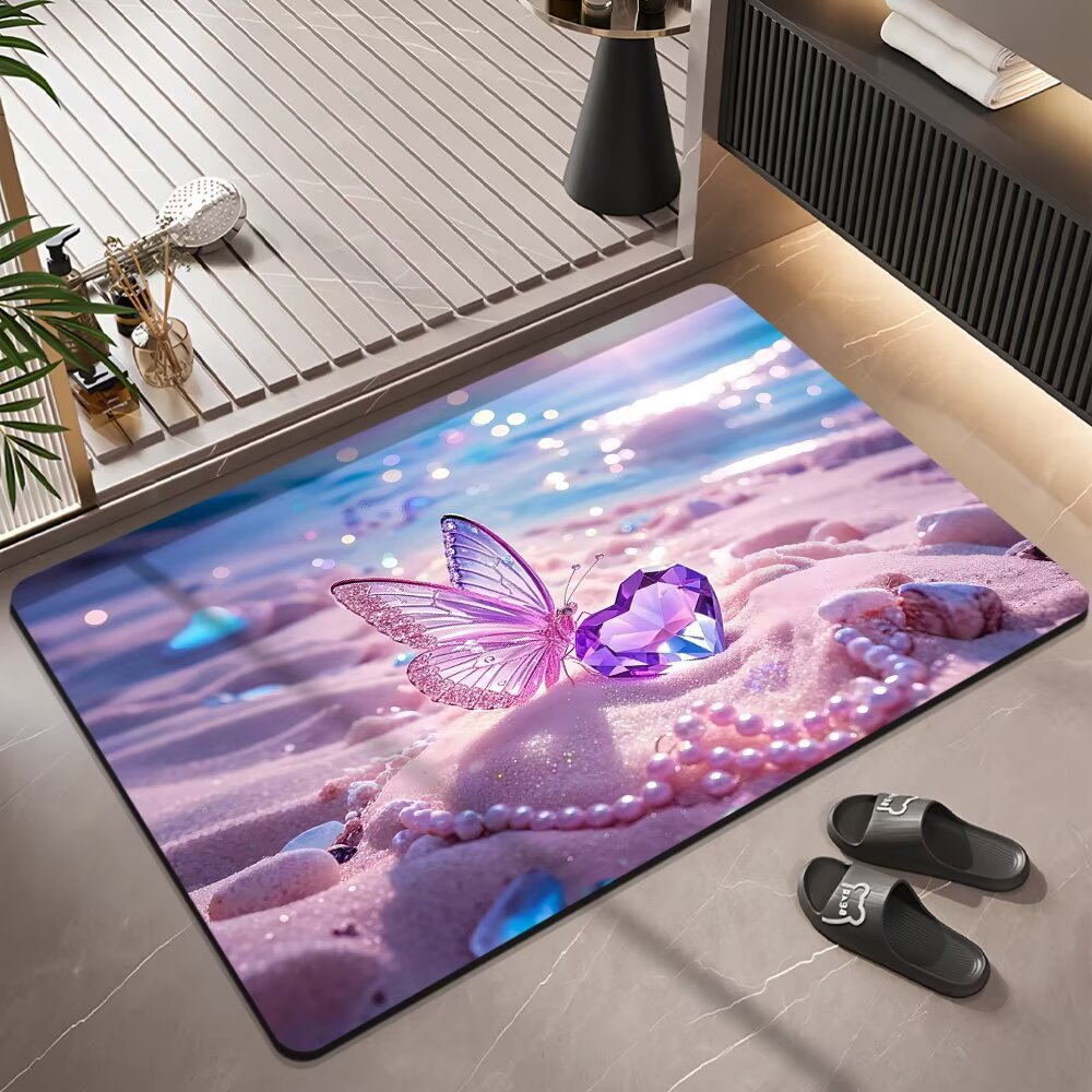 Three-Dimensional Crystal Soft Diatom Mud Bathroom Floor Mat, Water-Absorbent, Non-Slip, Quick-Drying, Thickened, Cuttable, Water-Absorbent Soft Mat, Bathroom Mat