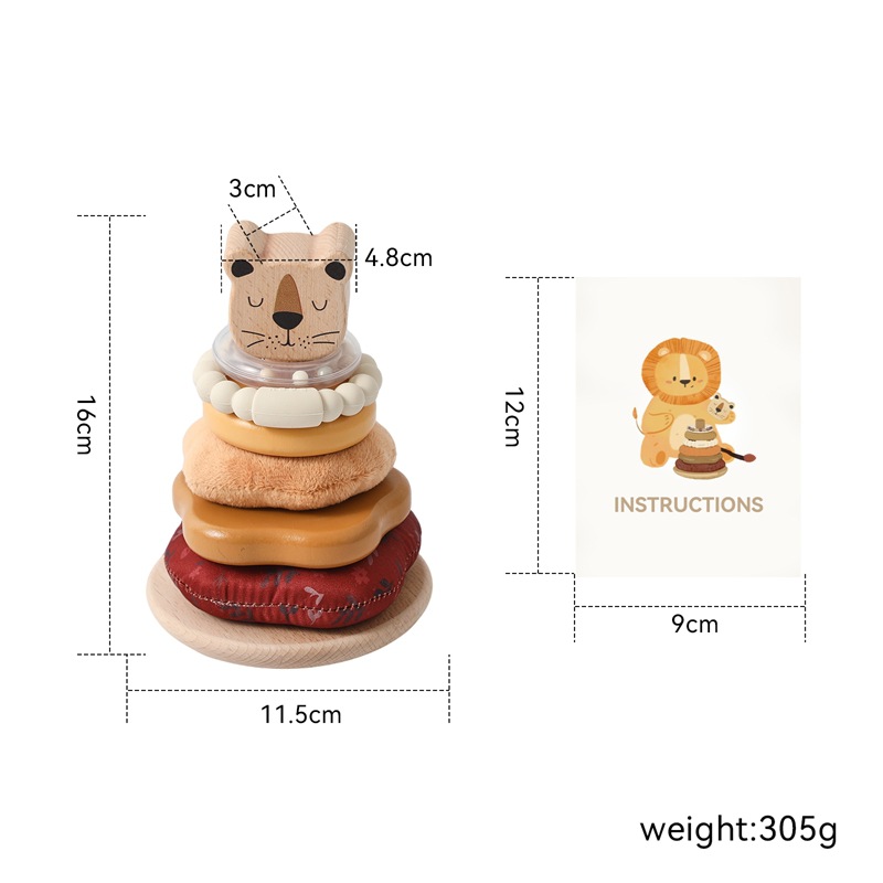 Amazon Baby Early Education Puzzle Lion Set Pool Toys Madera Niños pequeños Manos a mano Piel de construcción de forma apilada