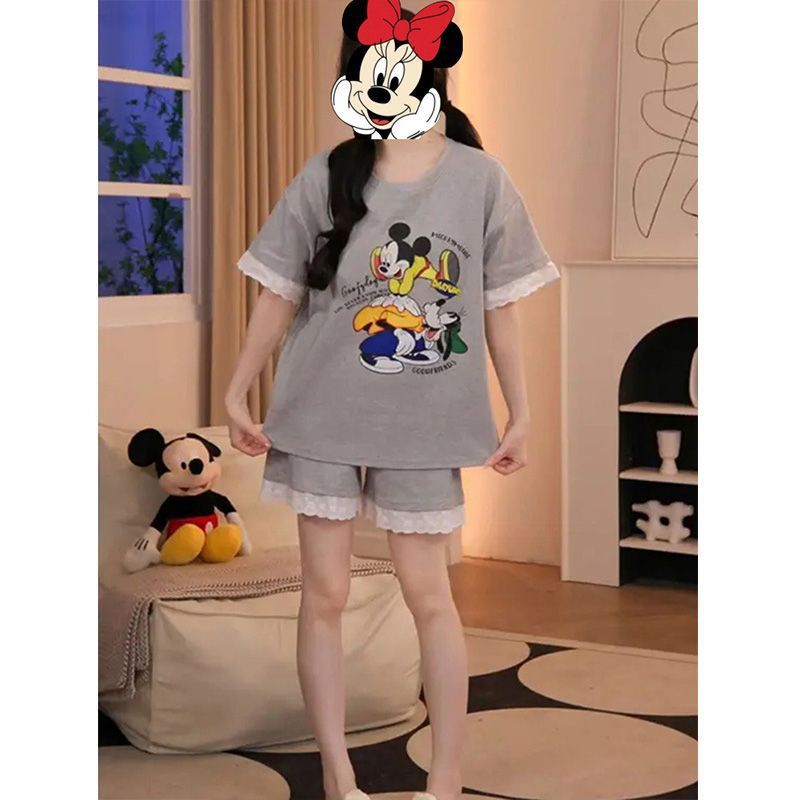 Venta al por mayor transfronteriza de algodón de nubes estilo explosivo con almohadilla para el pecho pijamas de manga corta para mujer traje de ropa para el hogar de verano de encaje