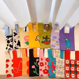 新款ins网红潮手提包女针织毛线水桶包手拎休闲托特包盒饭袋百搭