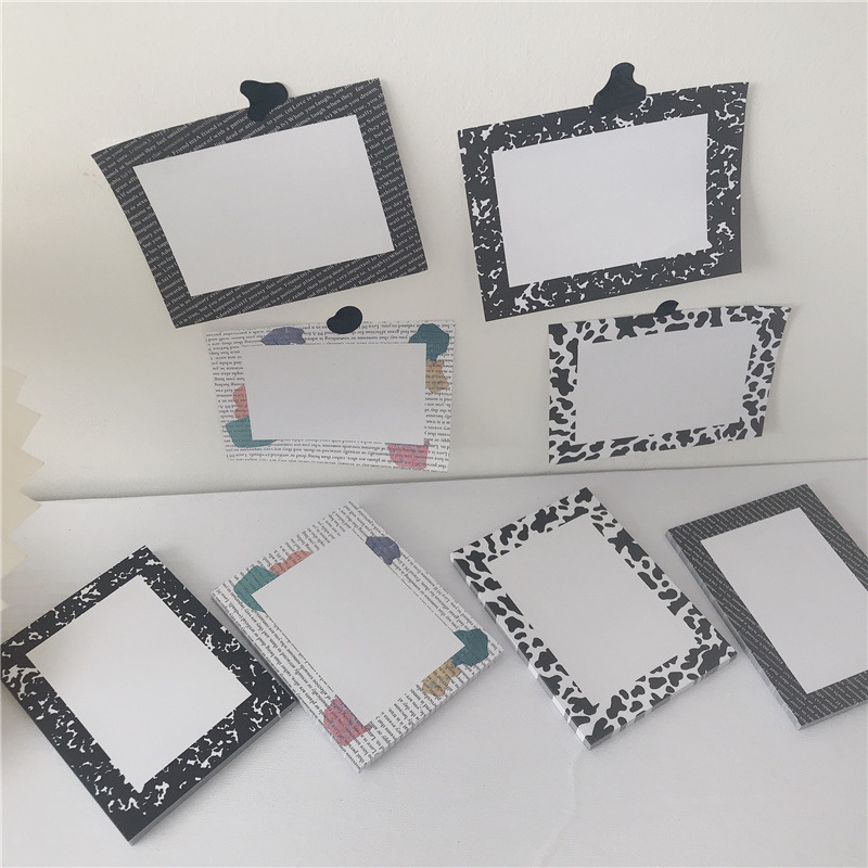 Korean-style black cow-print sticky notes, non-adhesive memo pads, handcrafted journaling supplies, and message strips—perfect for girls.