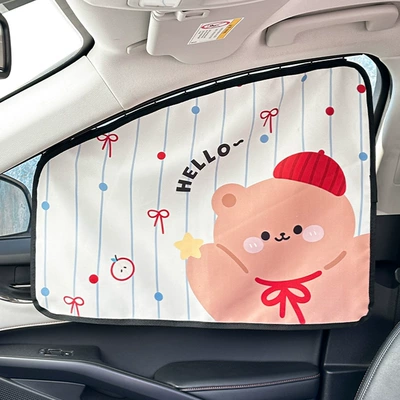 Blue Rain Track-Mounted Car Car curtains - track-curtain-passenger-red-bow-bear